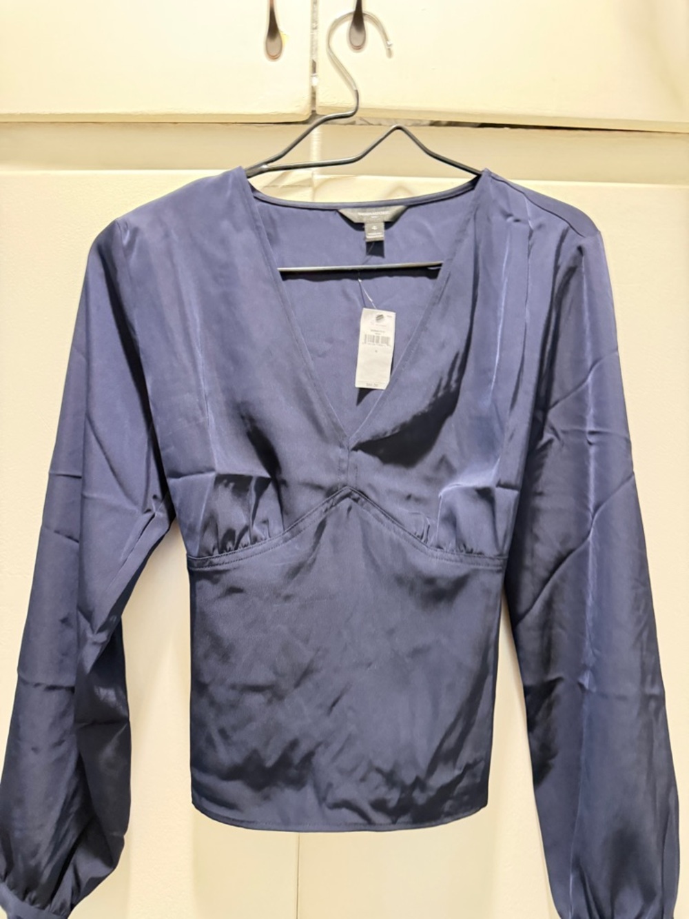 Banana Republic V-Neck Long Sleeve Satin Blouse — Deep Blue